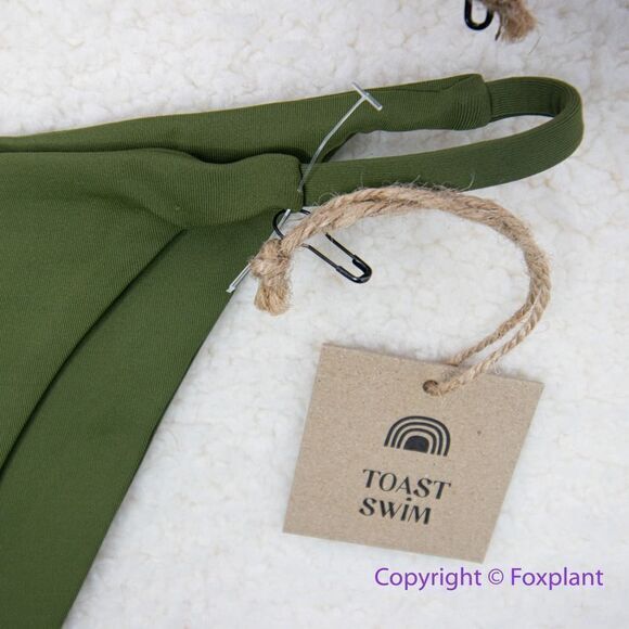 New! Set! Toast‎ Signature One-Shoulder Bikini Top, String Bottom, dark green, L - Picture 5 of 11
